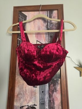 Velvet Bustier Crop Top - Red